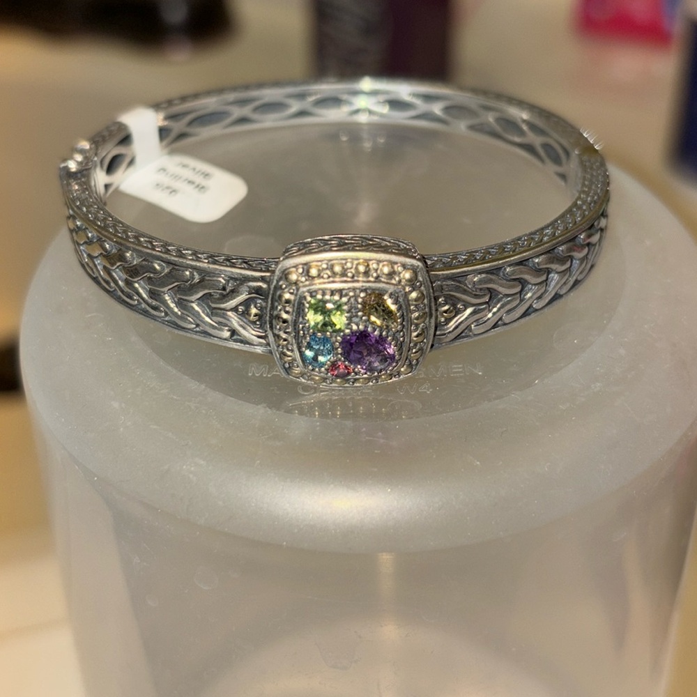 Balissima by Effy Multistone Square Bangle in Sterling & 18kt gold